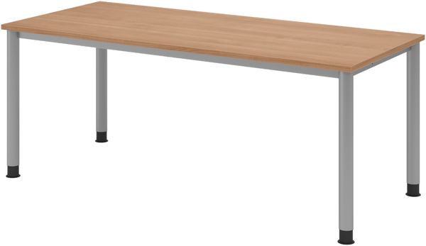 bümö höhenverstellbarer Schreibtisch H-Serie 180x80 cm in Nussbaum, Gestell in Silber - großer PC Tisch für's Büro manuell höhenverstellbar, Computertisch verstellbar, HS-19-N