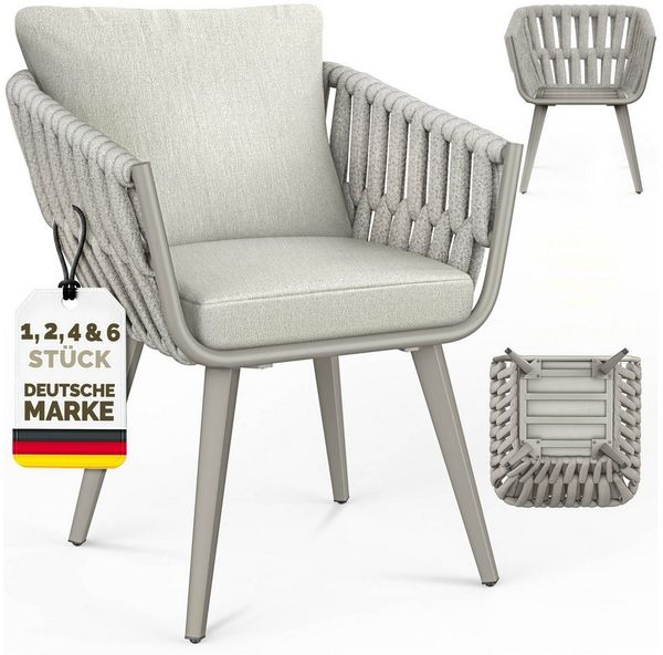 tillvex Gartentisch tillvex® Gartenstuhl Set Wetterfest mit Armlehne Rope Design (Gartenstühle UV-beständig Terrassenstuhl Rope Sessel Gartenmöbel, 4-St, Design Terrasse Balkon Outdoor Garten), belastbar