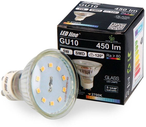 LED-Line LED-Leuchtmittel GU10 5W LED Leuchtmittel Warmweiß 2700K 450, 5 St.