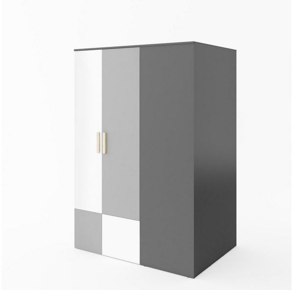 Beautysofa Eckschrank Pok, 2 Kleiderstangen, LED, Garderobeschrank, Corner Schrank (2 Kleiderstangen, LED-Beleuchtung, Einlegeböden, Garderobeschrank mit Spiegel im Inneren, Jugendzimmerschrank, links oder rechts) Corner Schrank mit Drehtüren