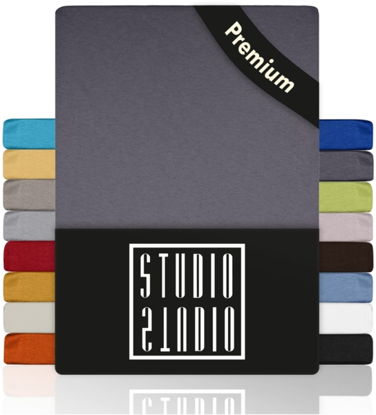STUDIO Spannbettlaken Classic, viele Größen, 100% Baumwolle, made in GREEN / EU, Jersey Baumwolle, Gummizug: rundum, 90x200-100x200 cm Bettlaken Spannbetttuch bis 25 cm Höhe - grau