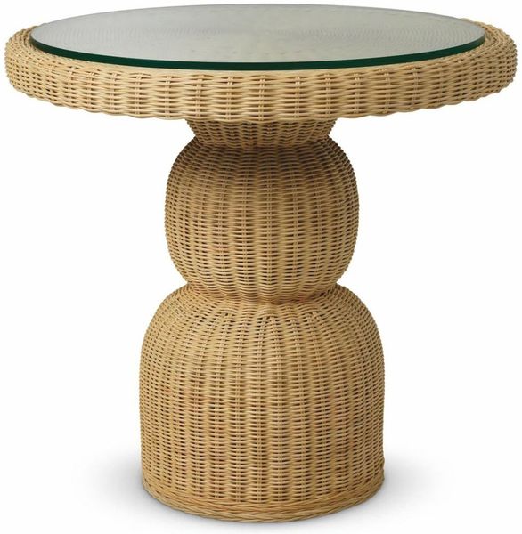 Casa Padrino Luxus Rattan Esstisch Naturfarben Ø 80 cm - Rattan Esszimmer Möbel