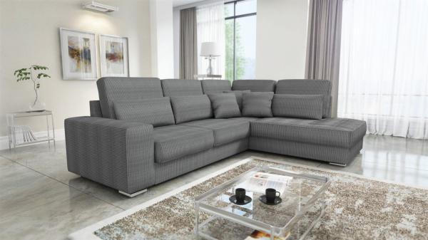 Ecksofa Sofa NEVIO XL Stoff Scala Grau Ottomane Rechts Bild 1
