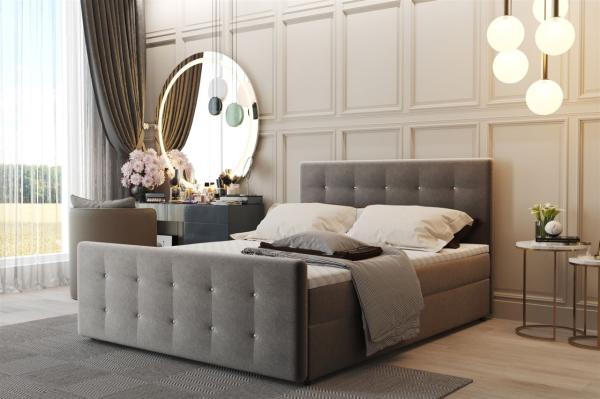 Boxspringbett Schlafzimmerbett CARLOS 160x200 cm Stoff Cosmic Grau inkl. Bettkasten