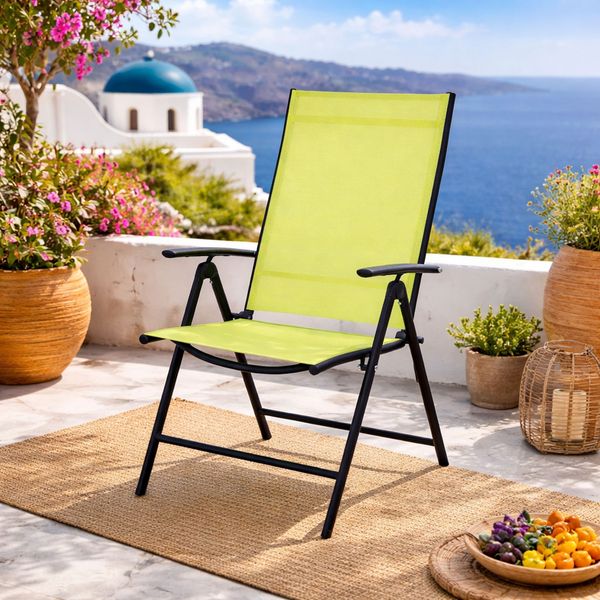 Klappstuhl Hochlehner Gartenstuhl Textilen Anthrazit Limegrün 7 Pos.