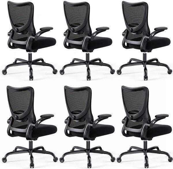 Marsail Bürostuhl Ergonomisch, Schreibtischstuhl mit 3D PU Armlehnen und Verstellbarer Lendenwirbelstütze, Drehstuhl Höhenverstellung und Wippfunktion, schreibtischstuhl aus Mesh, Bis 136kg,6pcs