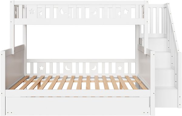 3in1 Etagenbett Weiß Mit Ausziehbett Sternen Mond Motiven 140x200 Kiefer Massivholz Sicherheitsgeländer Lattenrost Stauraum Leiter Geschwisterbett Gästebett Kinderzimmer Bild 9