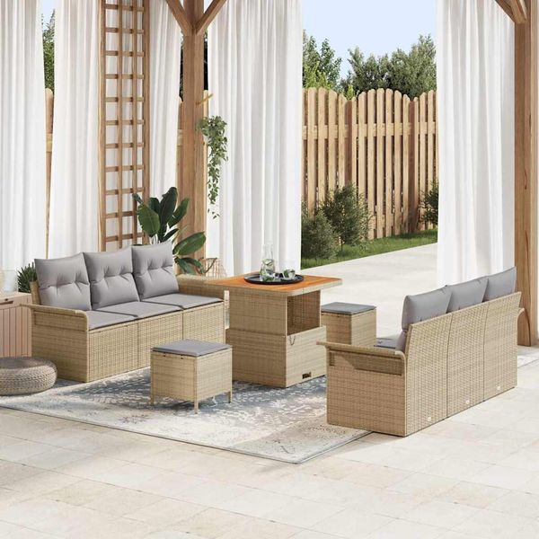 vidaXL Garten-Sofa-Set mit Kissen 9 pcs Beige und Hellgrau 3364037