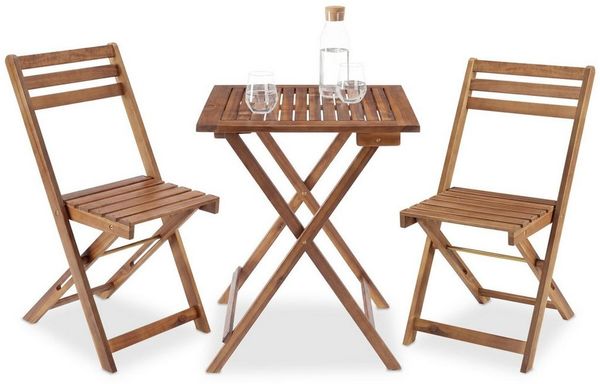 tectake Essgruppe Bistroset Sóller - wetterfest, klappbar aus Akazienholz, (Set, 3-tlg, in braun), Widerstandsfähiges, pflegeleichtes Akazienholz mit geöltem Finish