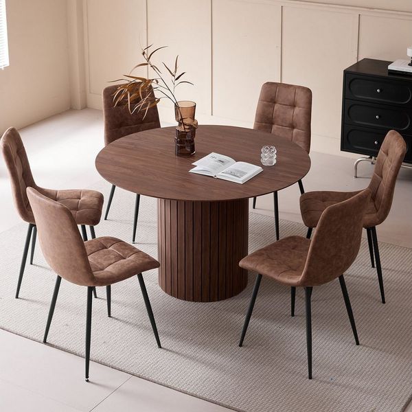GrandCA HOME Esstisch Runder Küchentisch im nordischen Stil, Holzmaserung-Design (1-St), aus MDF, 120 × 76 cm, Hellbraun/Dunkelbraun