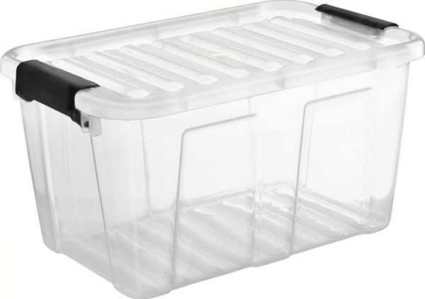 plast team Aufbewahrungsbox HOME BOX 30 Liter transparent Box mit Deckel Material: PP mit schwarzen Clipver - 1 Stück (22320803)