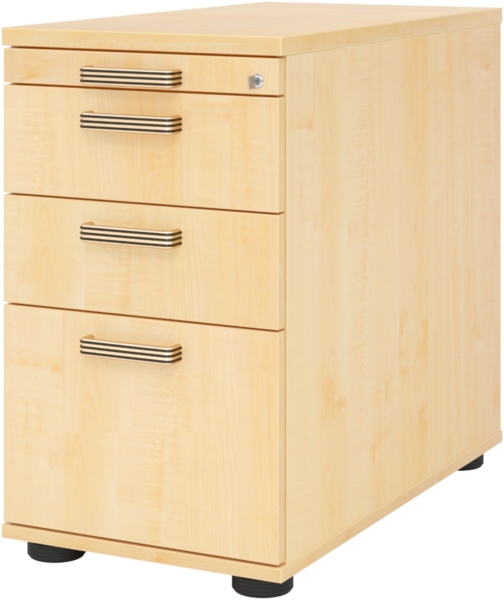 bümö Schreibtisch Schrank Büro mit Hängeregister für Hängeordner, Schubladenschrank Holz in Ahorn, Container mit Schubladen & Hängeregistratur - Schreibtisch Kommode mit Streifengriffe, SC40-3-3-SG