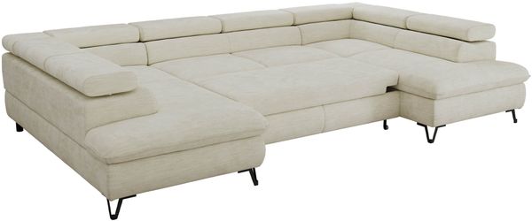 MKS Möbel 'Pablo U-Form' Wohnlandschaft mit Bettkasten, Creme, Schenille glatt, T25 Topper Bild 6