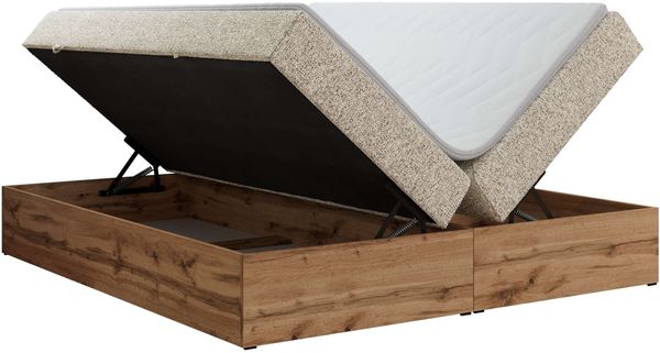 Polsterbett mit Bettkasten, Boxspringbett ohne Kopfteil WOOD ZERO, 7-Zonen Multipocket-Matratze und Topper, modernes Bett für Schlafzimmer - Beige Strukture - 160 x 200 cm - H3 Bild 5