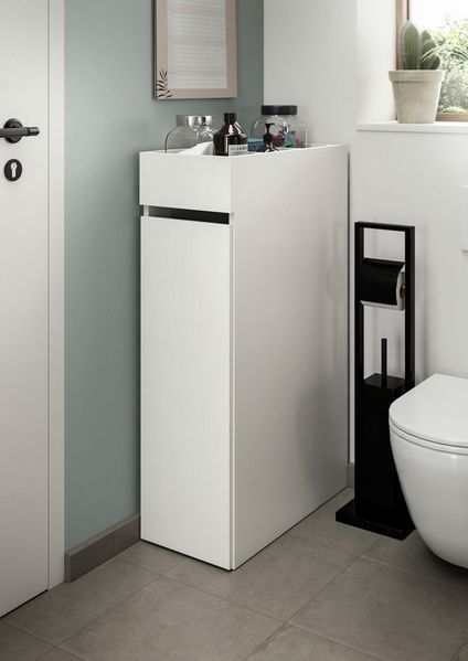 welltime Standregal Falas, Höhe 101cm, Apothekerauszug mit 3 Fächern,3 offene Ablagefächer, Rollregal, Organizer, Anstellregal, Anstellschrank, Badschrank