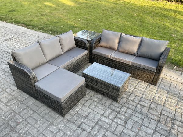 Fimous Gartenmöbel-Sets 7-Sitzer Polyrattan Möbel Sofa Sets mit Rechteckiger Couchtisch 3-Sitzer Sofa Beistelltisch