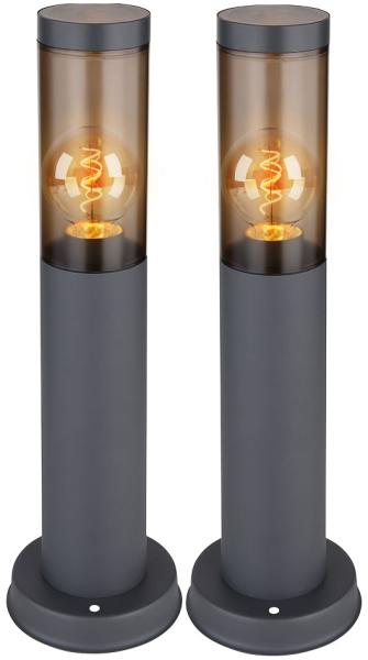 2er Set Sockelleuchte, Edelstahl, anthrazit, rauch, H 45 cm