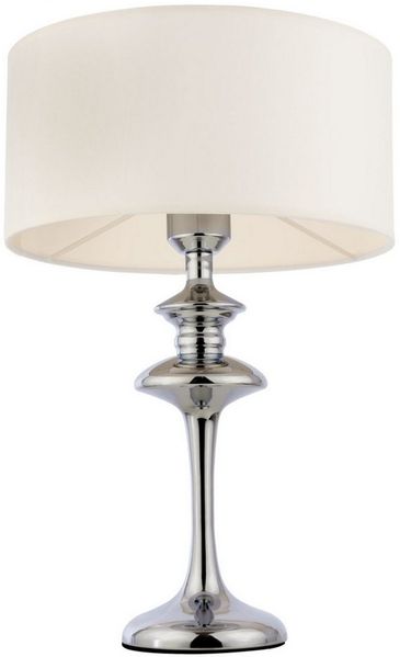 Licht-Erlebnisse Nachttischlampe HALDEN, ohne Leuchtmittel, Metall Stoff E27 40 cm hoch Chrom Weiß Kabelschalter Klassisch