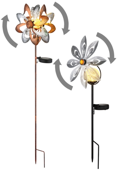 2er Set LED Solarleuchte, Windrad, Erdspieß, gold,silber