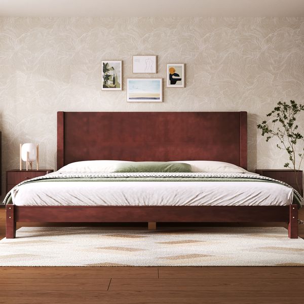 Merax Doppelbett, 180x200 Plattformbett mit Kopfteil und Lattenrost, Braun