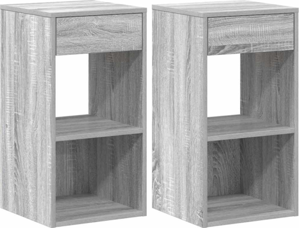 vidaXL Nachttische mit Schublade 2 Stk. Grau Sonoma 35x34x66,5 cm 858724