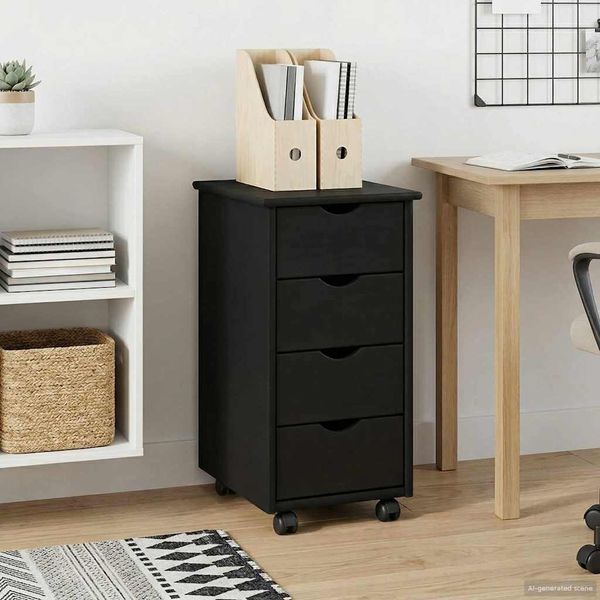 vidaXL Rollschrank Mit Rad Schwarz 34 x 39 x 65,5 cm Massivholz Kiefer 42028347