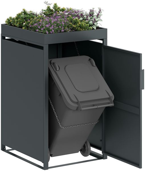 STEELSØN 'Thoria' Mülltonnenbox 1er je 240 Liter, anthrazit, Mülltonnenverkleidung aus Stahl, wetterfest, 125x80x69 cm, Müllbox mit Pflanzendach für 1 Tonne Bild 11