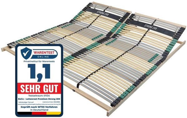 Sleepneo Lattenrost 200x200 Premium Strong bis 200Kg, Kopfteil verstellbar, 7-Zonen-Lattenrost mit 42 Latten, Made in Germany, extra stabil aus Buchenholz