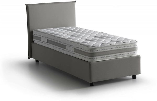 Dmora Aquilla-Einzelbett, Bettkasten mit Stoffbezug, 100 % Made in Italy, Öffnung vorne, inklusive Matratze 80 x 190 cm, Grau