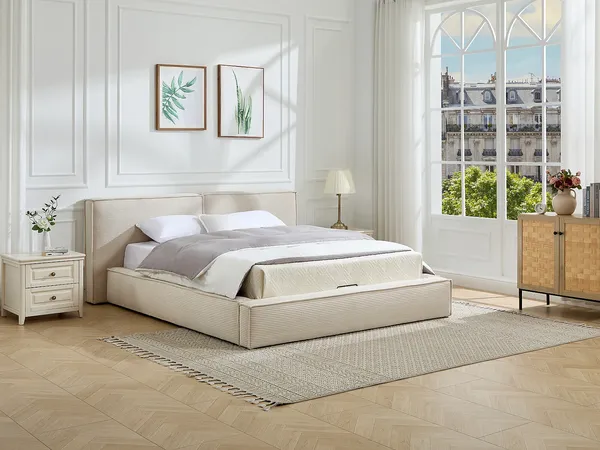 Vente-unique - TAVESO Bett SamtStoff Beige - B 214 cm x H 92 cm x L 234 cm