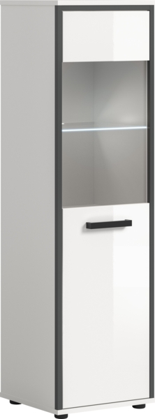 Badschrank (B/H/T: 40x139x34 cm) in weiß/weiß hochglanz/Rahmen anthrazit/Frontglas grau getönt