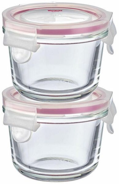 WESTMARK Vorratsdose Set, 2 Glas-Frischhaltedosen mit Clip-Deckel, rund, Füllvolumen: je, Borosilikatglas, PP, Silikon