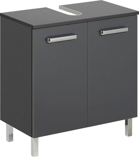 Saphir Waschbeckenunterschrank Quickset Unterbeckenschrank mit 2 Türen, 60 cm breit, ohne Waschbecken Waschbeckenschrank inkl. Türdämpfer, Griffe in Chrom Glanz