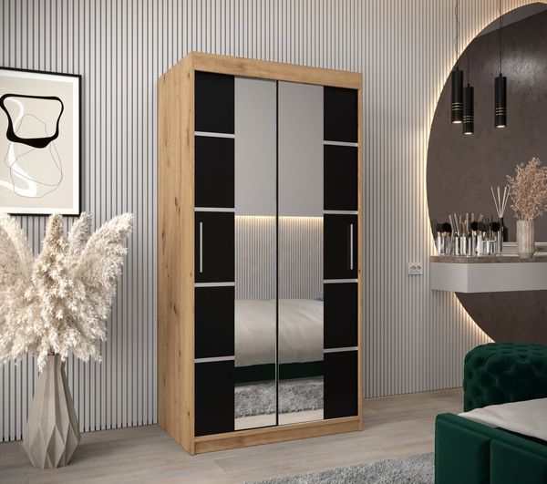 ABIKS MÖBEL Schwebetürenschrank Verona 4 Schlafzimmerschrank, mit Spiegel, Kleiderstange und Regalen