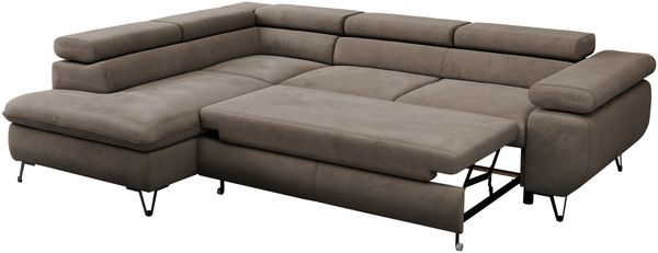 Mks Möbel 'Peter L-form' Ecksofa mit Bettfunktion, Bettkasten & einstellbaren Kopfstützen, Braun, Velours, mit Topper, links Bild 6