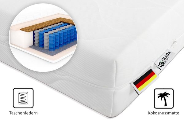 Taschenfederkernmatratze Pocket mit Kokosmatte 90cm 100cm 120cm 140cm 160cm 180cm l-200 H3-H4, PANDA MÖBEL GmbH, 20 cm hoch