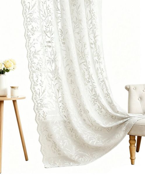 Agger Vorhang Vorhang im viktorianischen Stil, Spitzen-Blumen-Vorhang, transparenter Vintage-Vorhang für Wohnzimmer, Schlafzimmer