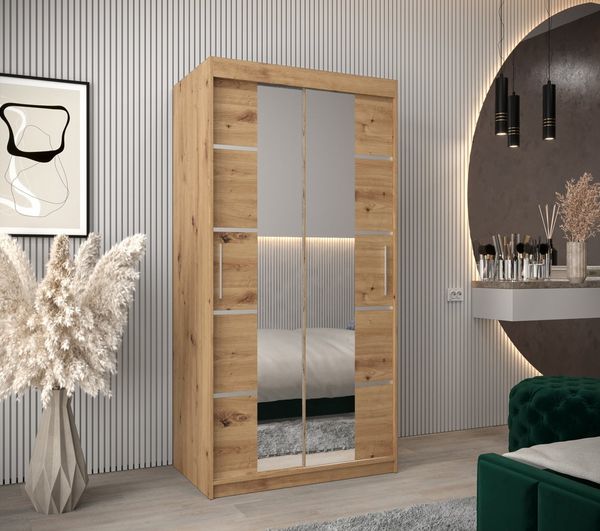 ABIKS MÖBEL Schwebetürenschrank Verona 4 Schlafzimmerschrank, mit Spiegel, Kleiderstange und Regalen