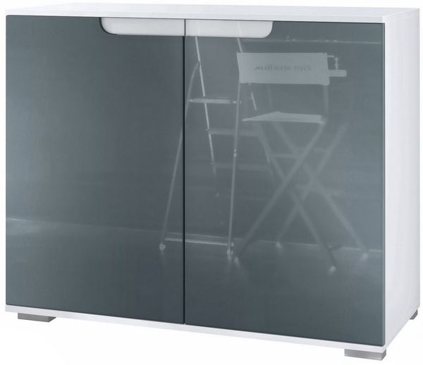 Vladon Kommode Sylt V3 (Moderner Küchenschrank, mit 2 großen Türen), Weiß matt / Grau Hochglanz (92,5 x 75.5 x 35)