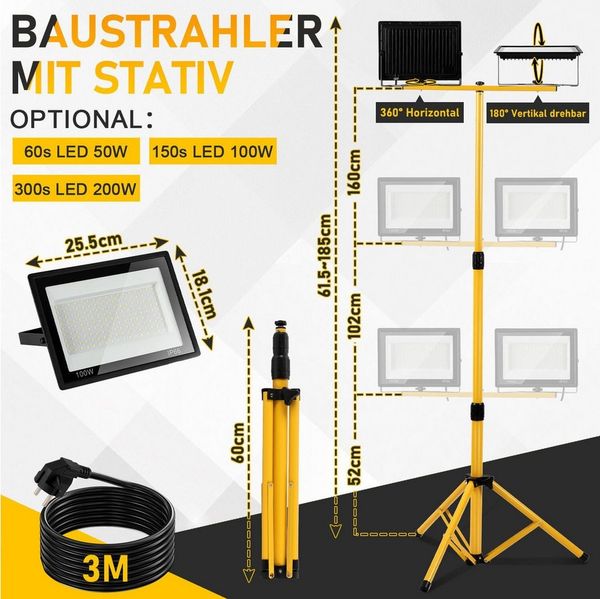 Clanmacy Flutlichtstrahler 200W LED Baustrahler Flutlicht Scheinwerfer Arbeitsleuchte Kaltweiß, Kaltweiß