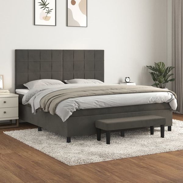 vidaXL Boxspringbett mit Matratze Dunkelgrau 160x200 cm Samt 3137852