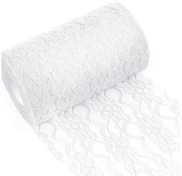 FOUORTUNATE-BEE Tischläufer Tischläufer Spitze Weiß 15cm x 25m Spitzenstoff Deko Tischläufer (für Hochzeit Vintage Rezeption Dekor, Sommer Outdoor Party Boho Hochzeit Tisch Dekor)