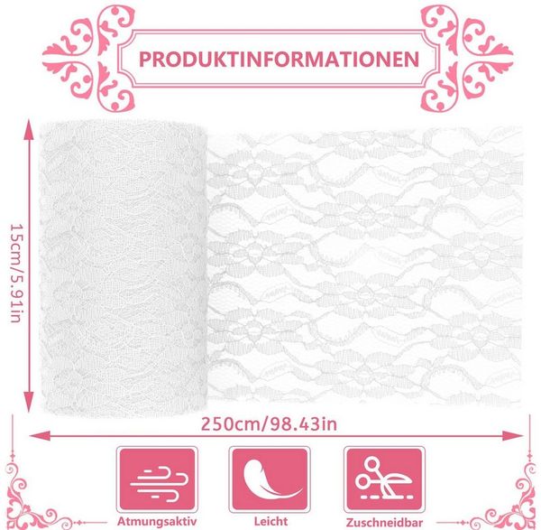 FOUORTUNATE-BEE Tischläufer Tischläufer Spitze Weiß 15cm x 25m Spitzenstoff Deko Tischläufer (für Hochzeit Vintage Rezeption Dekor, Sommer Outdoor Party Boho Hochzeit Tisch Dekor) Bild 2