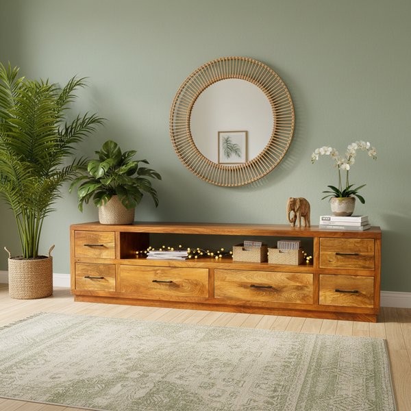 Mango Lowboard Sideboard Schrank Mangoholz Massivholz Indien Kastanienbraun Naturholz Kolonialstil Asien Asiatisch Rustikal Regal Holzregal Fernost