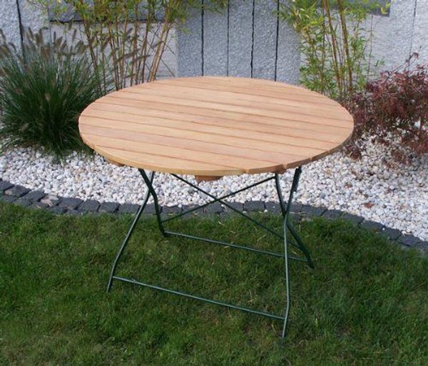 TPFGarden Klapptisch BAD BELZIG aus Robinienholz 100 cm rund, Stahlgestell in Grün pulverbeschichtet, wetterfest | Holz von höchster Qualität