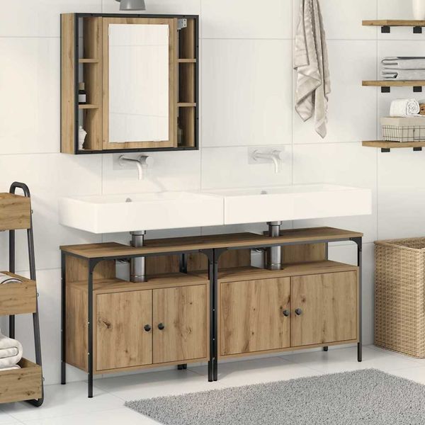 vidaXL Badezimmer Waschbeckenmöbel mit Regal 3 pcs Braun Holzwerkstoff 3334398
