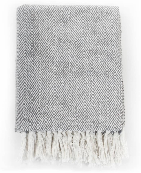 vidaXL Wohndecke im Fischgrätenmuster, Baumwolle, Grau, 160x210 cm