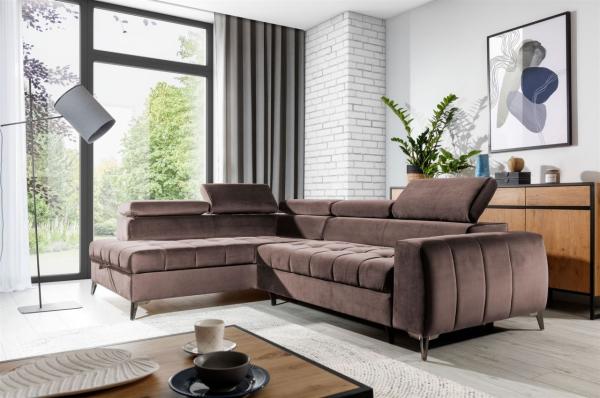 Ecksofa Schlafsofa Sofa AGNESA Stoff Salvador Braun Ottomane Links