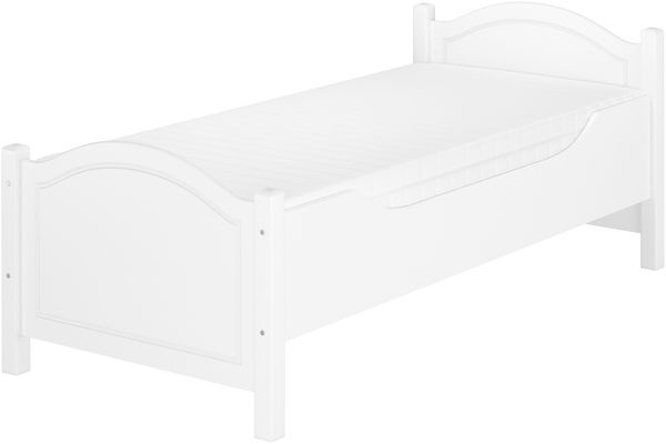 Weißes Massivholzbett 90x200 extra hoch mit Rollrost Matratze 60.40-09 W M