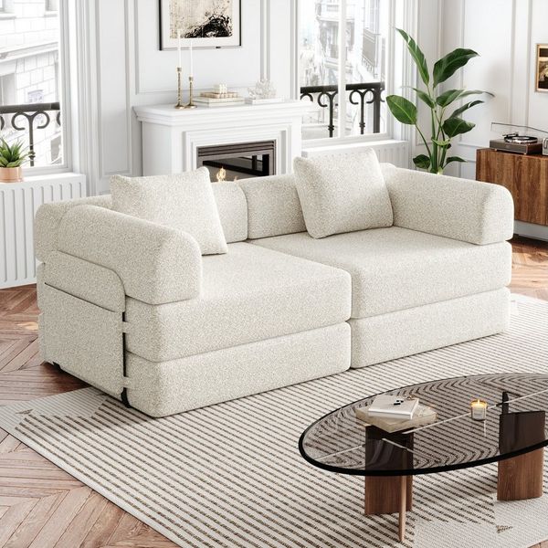 OKWISH Schlafsofa Modernes Chenille-Sofa 2-in-1, mit integriertem Stauraum – mit stabilen Metallrahmen & flexiblem Design für individuelle Raumgestaltung 2 Teile, mit Relaxfunktion